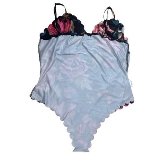 Floral Print Scallop Edge Bodysuit Multicolor Size S - Picture 3 of 5